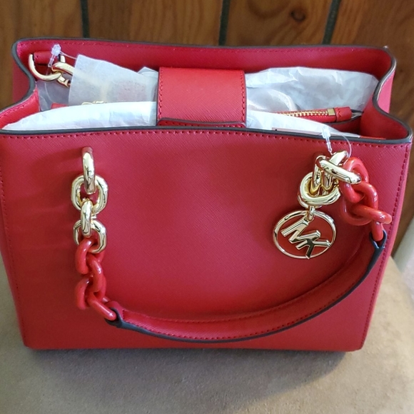 Michael Kors Handbags - Michael Kors bright red Cynthia mini satchel